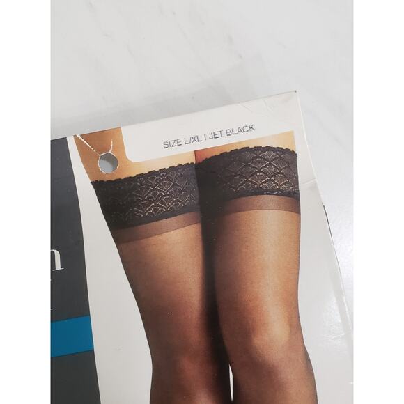 West Loop Lace Top Thigh High Sheer Toe Hose Size L/XL Jet Black - Picture 2 of 4